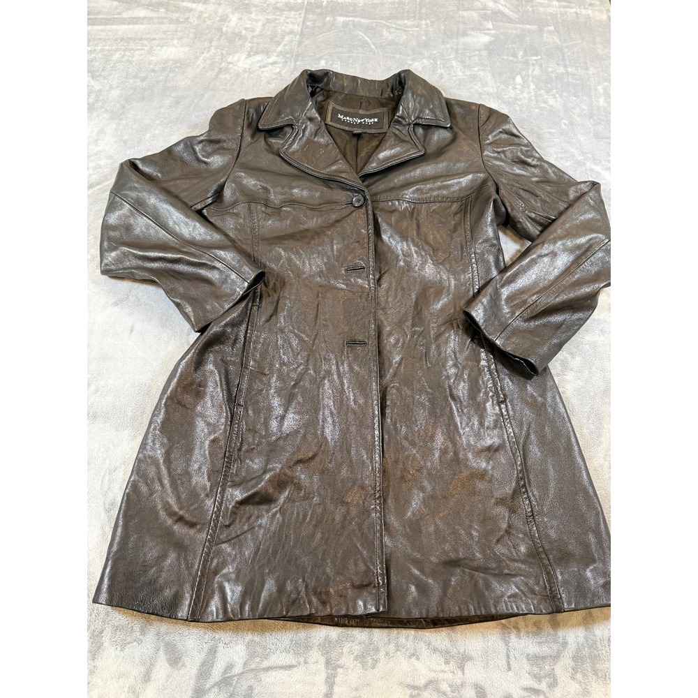 Marc New York Andrew Marc Women's XL Lamb Leather Button Front Coat Jacket Brown